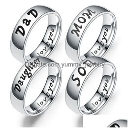 Bandringen Ik hou van je papa mama zoon dochter brief ringen voor vrouwen mannen roestvrij staal familie warmte vinger ring mode sieraden cadeau d dhyw2