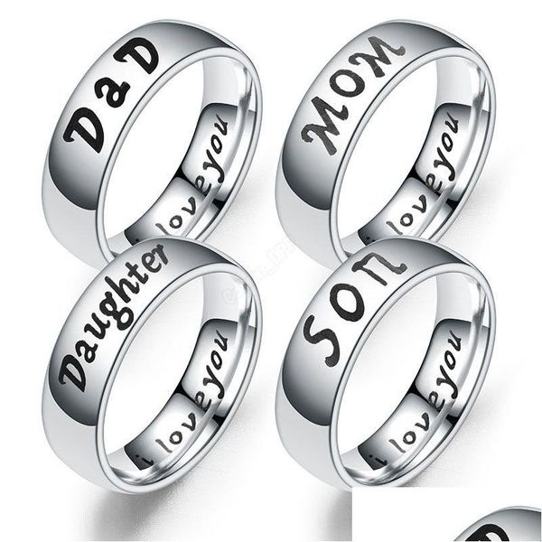 Anillos de banda Te amo papá, mamá, hijo, hija, carta para mujeres, hombres, acero inoxidable, familia, calor, anillo de dedo, joyería de moda, regalo, gota D Dhfu8