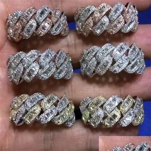 Bagues de bande Iced Out Bling Hommes Bijoux de doigt Fl Pavé Rec Zircone Cubique 5A Cz Bague de fiançailles de chaîne à maillons cubains 221107 Drop Delivery Dhzel