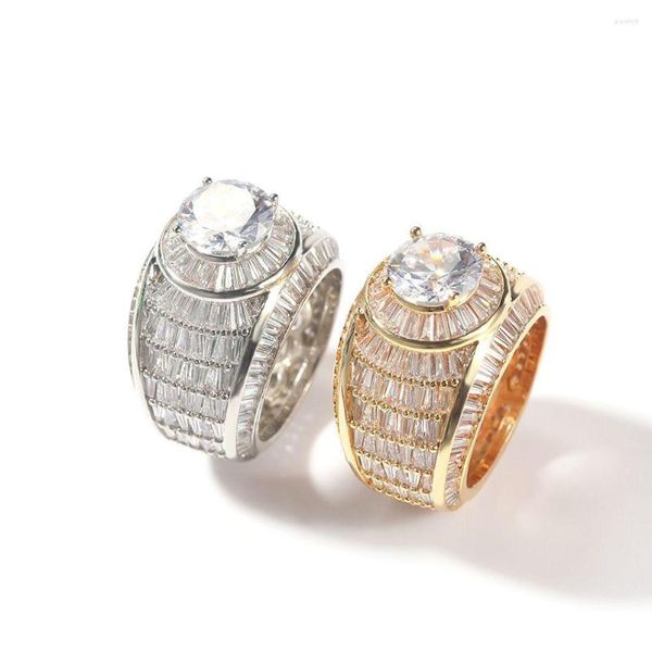 Bagues de bande Iced Out Gold Ring Fashion Big Stones Silver Mens Hip Hop Bijoux