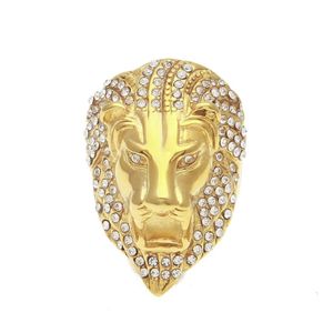 Anneaux de bande glacé tête de lion pour hommes hip hop cristal strass or signe animal femmes rappeur hiphop bijoux cadeau livraison directe otlu2