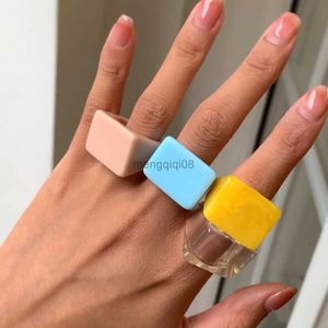 Anillos de banda IngeSight.Z Punk Transparente Acrílico Geométrico Cuadrado Arco Iris Colorido Resina Nudillo Dedo para Mujeres Niñas Joyería Y23