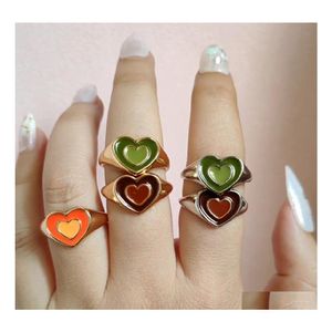 Bandringen ins creatief schattig colorf dubbele laag liefde hart ring vintage drop olieletaal voor vrouwen meisjes mode sieraden levering dhaxw