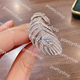 Bagues de bande Ins Top Vente Bagues de mariage Bijoux Sterling Sier Pave Saphir Blanc CZ Diamant Pierres Précieuses Éternité Plume Ouverte Bague Réglable Pour Amant