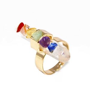 Bandringen Onregelmatige Chip Stenen Helder Kwarts Ring voor Vrouwen 7 Chakra Gouden Kleur Aanpasbare Vinger Sieraden Yoga Energiebalancering 240125