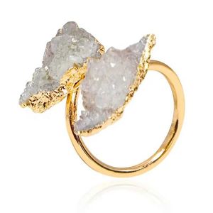 Bandringen onregelmatige Druzy steen open ring gouden handgemaakte kristallen cluster vinger sieraden maat verstelbaar 240125