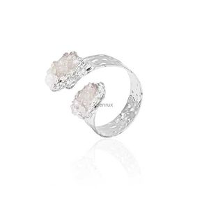 Anneaux de bande Bague ouverte de pierre de quartz brut irrégulier pour les femmes filles argenté coho cristal grappe bijoux de doigt reszizablel240105