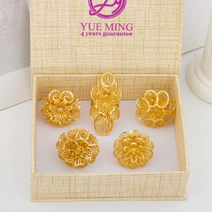 Bandringen Italiaans goud vergulde sieraden set unieke vingerring vrouwen grote stijl bloem elegante ringen sieraden sets verstelbare ringcadeaus 230410