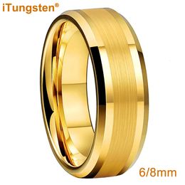 iTungsten 6mm 8mm Bande De Mariage De Fiançailles Plaqué Or Tungstène Bague Pour Hommes Femmes Couple Bijoux De Mode Confort Fit 230519