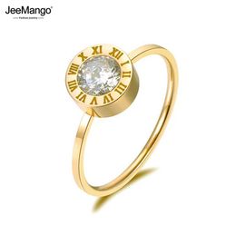 Band Rings JeeMango bijoux en acier inoxydable rond AAA Zircon chiffres romains modèles de base Anillos Mujer couleur or Rose anneaux Anneau JR18139 J240118