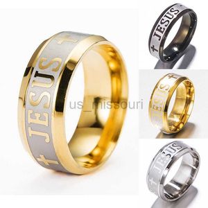 Band Ringen Jezus Brief Ring Mannen Titanium Roestvrij Staal Goud Zwart Zilver Kleur Cross Ringen Voor Vrouwen Mens Cross paar Sieraden Gift J230531