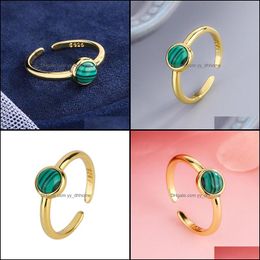 Bagues de bande Bijoux 18K Vert Malachite Ronde Gem Bague Femme Mode Simple Or Creative Drop Livraison 2021 Ixd8G