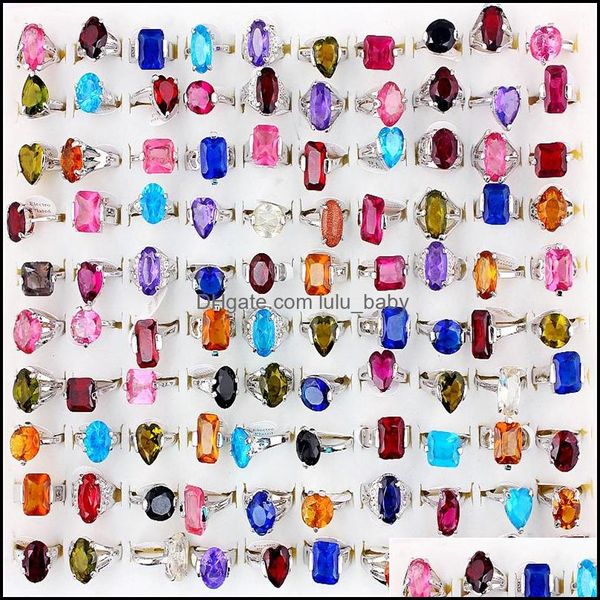 Bagues De Bande Bijoux 30 Pcs De Mode Sier Couleur Bague De Mariage Pour Les Femmes Cristal Strass Fiançailles Cadeaux Féminins Dr Dhg9D