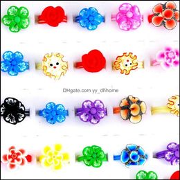 Bande Anneaux Bijoux 50 Pcs En Gros Mixte Enfants Fleur Colorf Polymer Clay Anneau Drop Delivery 2021 Dxu