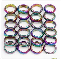 Bandringen sieraden 6 mm retro mode hematiet colorf ring width cambered oppervlakte regenboog kleur kerstcadeau dhtwk2461447