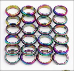 Anneaux de bande Bijoux 6 mm Retro Fashion Hematite Colorf Anneau de surface cambre Couleur de surface Couleur de Noël Présent DHTWK1068095