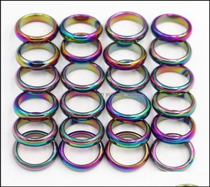 Anneaux de bande Bijoux 6 mm Retro Fashion Hematite Colorf Anneau Largeur Cambered Surface Rainbow Couleur de Noël Présent DHTWK3268121
