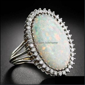 Bandringen sieraden 925 sier ring ovale vorm opaal zirkon edelsteen voor vrouwen huwelijksfeest cadeau groothandel grootte drop levering 2021 lyi0r
