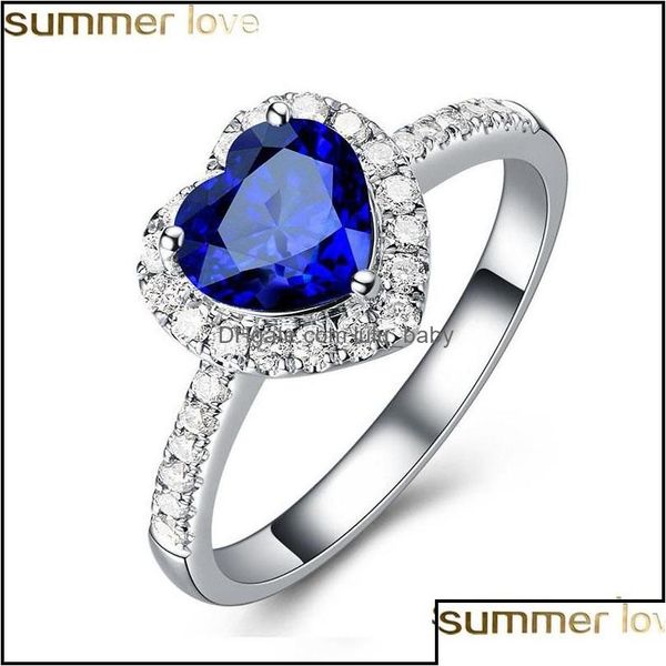 Band anneaux bijoux bleu autrichien Crystal Heart Love pour les femmes Clear Rinestone Romantic Party Wholesale Drop Livrot 2021 Ring DHPSR