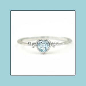 Bandringen Sieraden Blue Cubic Zirkon 925 Sterling Sier Heart Ring For Women Fashion Korean Engagement Hand Promise Wedding Drop Delivery 202