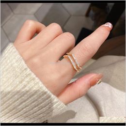 Bandringen sieraden druppel levering 2021 koper-vergulde echte goud dubbellaags micro-ingelegd zirkoon ring, veelzijdige persoonlijkheid temperament openin