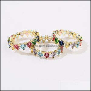 Anillos de banda Joyas Fashion Rainbow Heart Baguette Eternity Trendy Engagement Wedding Ring para mujeres Promendación de regalo de cristal Precioso