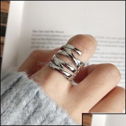 Bandringen sieraden echt 925 sterling sier open ring voor vrouwen mannen Koreaanse vintage mti-layer lijn weef fijne geschenken ymr853 drop deliv otqnw