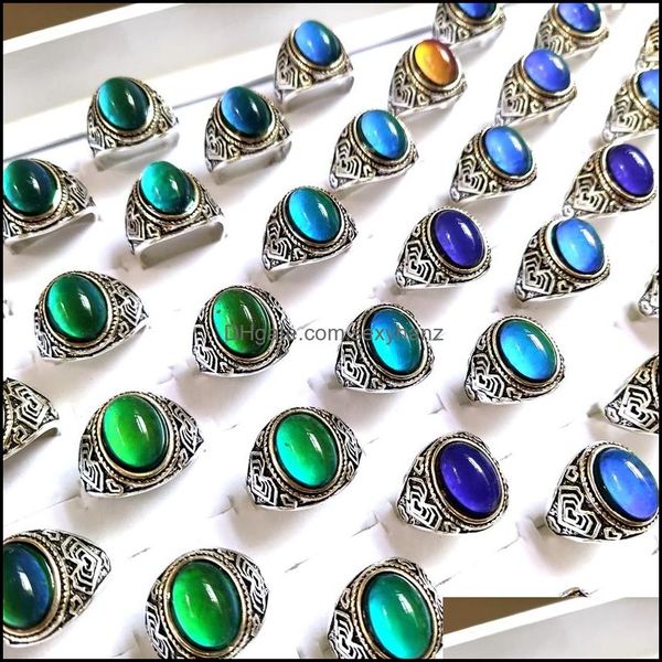 Anillos de banda Joyería Hombre Mujer Cambio de color Anillo de humor Emocional Sensible a la temperatura Esmaltado Hombre Mujer Fashon Regalo Dhdvi