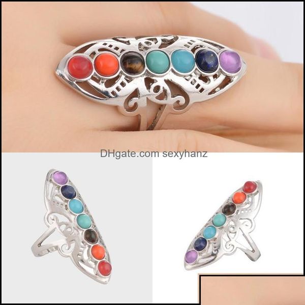 Anillos de banda Joyas Aleación de piedra natural Hombres Mujeres Placa con anillo Sier Colorf Energía Personalidad 3 65Cz Omzcu Drop Delivery Dhb0A