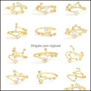 Bandringen Sieraden Nieuwe 12 Constellaties Ring Fashion Open Lucky Best Friend Gift Gold Color Diamond Zodiac Drop Delivery 2021 DVMFY