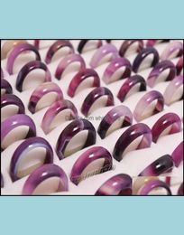 Bagues de bande bijoux nouveau Beau lisse violet noir rond solide Jade/Agate pierre gemme 20 pièces Lots Drop livrer Dhwda5566938