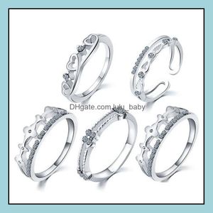 Anneaux de bande Bannerie de bijoux Set Sier CZ Diamond Crown Finger pour Woman Girl 5pcs / Set Wholesale Drop Livrot 2021 O6PLM