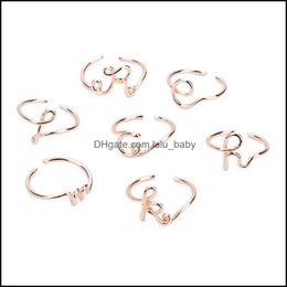 Bandringen Sieraden Groothandel 26 Engelse brief Initiële Rose Gold Design Open Ring Verstelbare Statement Party Charm DHBPX