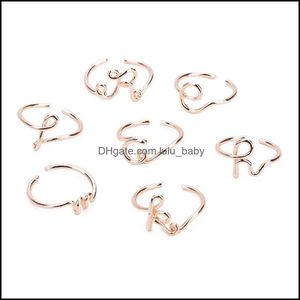 Bagues de bande bijoux en gros 26 lettre anglaise initiale conception en or rose anneau ouvert réglable déclaration charme de fête Dhbpx