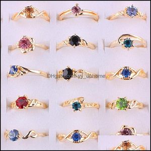 Bandringen Sieraden Groothandel 50 stks Crystal Rhinestone Rose Gold Color Women Ring Engagement Wedding Drop Deli DHBM6