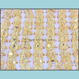 Bandringen sieraden groothandel 50stcs gemengde vorm bruiloft goud kleur grote verloving bloemenring mode voor vrouwen dro dh2oc