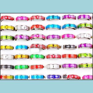 Bande Anneaux Bijoux En Gros Bk Lots 30 Pcs Anglais Écriture Résine En Acier Inoxydable Anneau Prière Cadeau Xams Mode Je Dhrlh