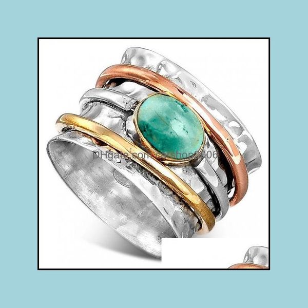 Bagues de bande bijoux femmes cadeau de mariage bague en or plaqué Turquoise tricolore livraison directe 2021 Wfpz5