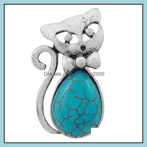 Anillos de banda JewelryEurope y América Ancient Sier Retro Bow Kitty Forma Anillo Turquesa Mujer Drop Entrega 2021 JDTI