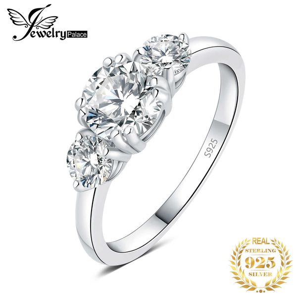 Anneaux de bande JewelryPalace Moissanite D Couleur 14ct 925 Sterling Silver 3 Stone Wedding Engagement Ring for Woman Yellow Rose Gold Plated Z0509