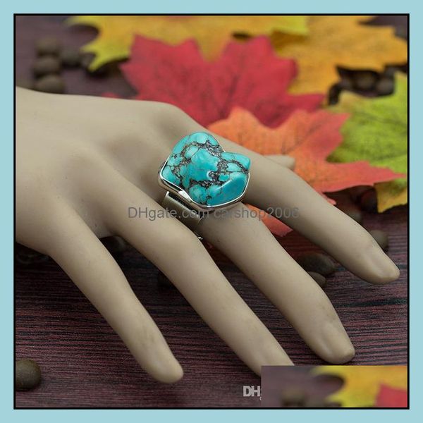 Bagues de bande Bijouxturquoise Bague Antique Sier Vintage Ovale Forme latérale étroite Turquoise Hommes et femmes Cadeau Bijoux Drop Livraison 2021 Eryqu