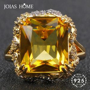 Bandringen Joiashome Luxury Charms Ring 925 Sterling zilveren sieraden met vierkante Citrine edelstenen bruiloft verlovingsringen maat 6-10 J230517