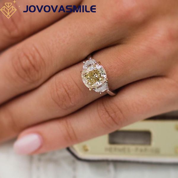 Bande Anneaux JOVOVASMILE Bague Jaune 3 carats 9x8mm Coussin Original Or Jaune Blanc 18k 585 Anneaux De Mode Pour Femme Cadeau Romantique 230715