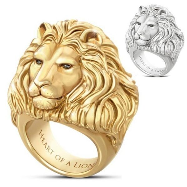 Anneaux de bande Junerain Marque Plaqué Or Tête De Lion Hommes Bague Roi De La Forêt Punk Animal Mâles Bijoux Mode Et Style Rock Meilleur Cadeau Ri Dhzan