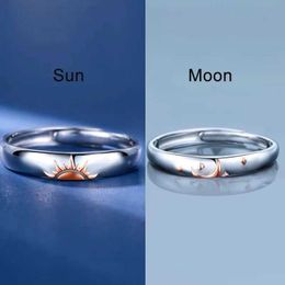 Bandringen Jwer Sun Moon Lover Couple Rings Simple Opening Ring For Couple Men Women Wedding Engagement Promise Valentijnsdag sieraden G230213