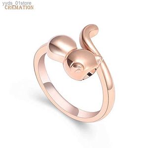 Bandringen K001 Crematie Sieraden Ring voor As Verstelbare Leuke Kat Urn Ringen voor Huisdier As Crematie Urn Aandenken Memorial Ring voor Vrouwen L240305