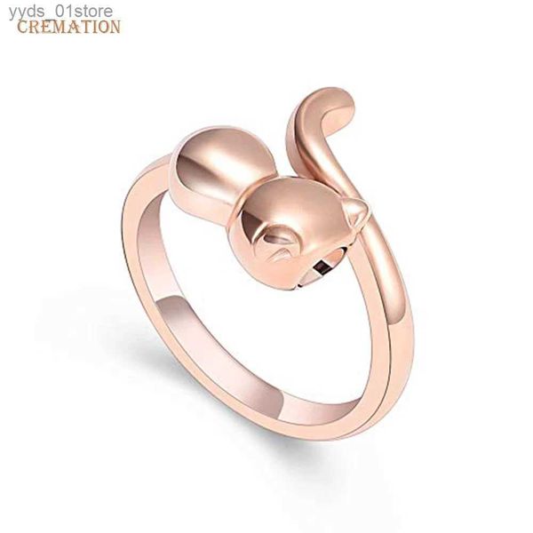 Anillos de banda K001 Anillo de joyería de cremación para cenizas Anillos ajustables de urna de gato lindo para cenizas de mascotas Urna de cremación Anillo conmemorativo de recuerdo para mujeres L240305