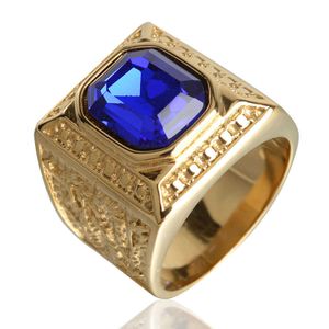 Anillos de banda Keisha Lena Chapado en oro Titanio Incrustaciones de acero Rojo Azul Cuadrado Piedra Hombres Anillo Australiano Gem Zirconia Anillo de bodas Regalo de Navidad J230517