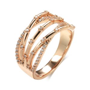 Anillos de banda Kinel Nuevo Único Creativo 585 Oro rosa Anillos de mujer Micro-cera Incrustación Anillos de circón natural Geometría Fiesta moderna Joyería de moda G230213