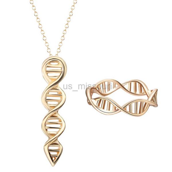 Bagues de bande Kinitial 2pclot Hot ADN Collier Bague Ensembles de Bijoux Dopamine Acétylcholine Molécule Biochimie Pendentifs pour Femmes Bijoux J230531